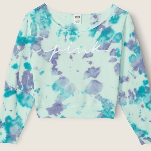 XXL NEW VICTORIA’S SECRET PINK TYE DYE OFF THE SHOULDER SWEATSHIRT - Picture 2 of 5
